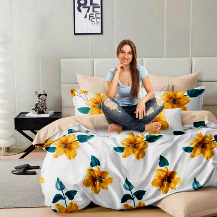 King Size 6 PCs Fitted Bed Sheet Set With Duvet Cover 220x240, Bedding Set (6FS9-672)