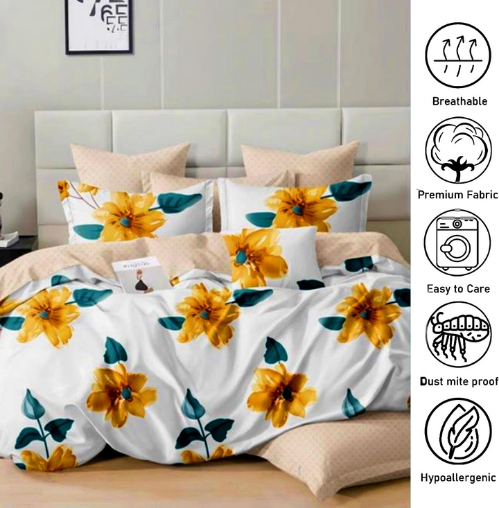 King Size 6 PCs Fitted Bed Sheet Set With Duvet Cover 220x240, Bedding Set (6FS9-672)