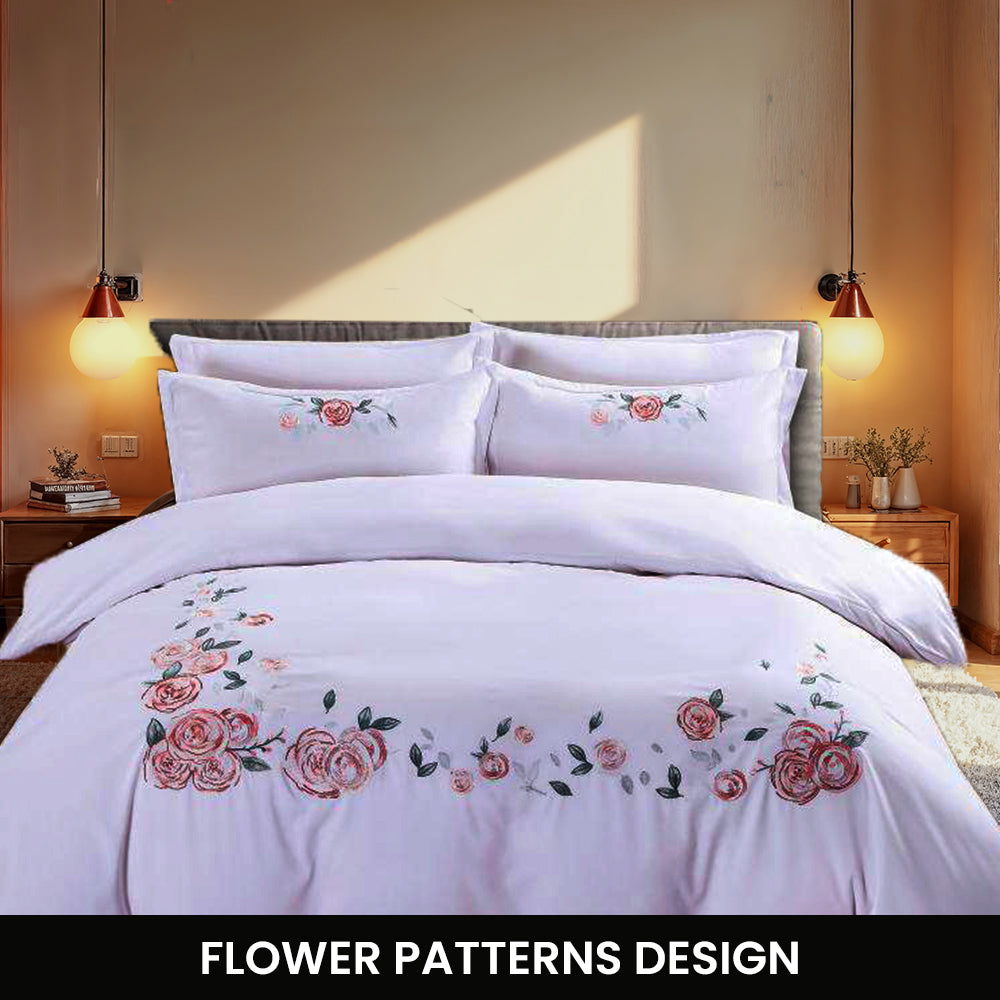 Cotton Embroidered 6 PCs King Set With Fitted Duvet Cover 220x240, Pillow Covers (6ES5)