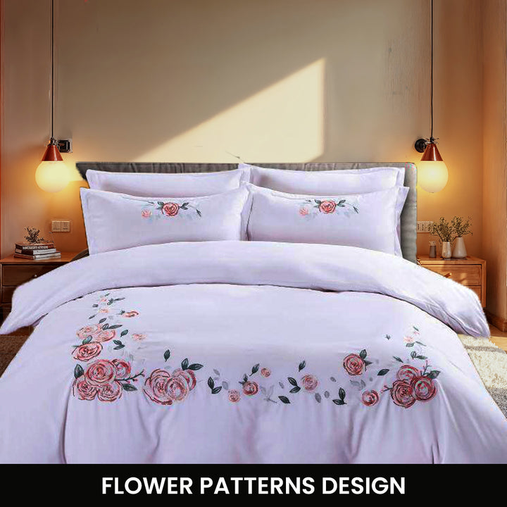 Cotton Embroidered 6 PCs King Set With Fitted Duvet Cover 220x240, Pillow Covers (6ES5)