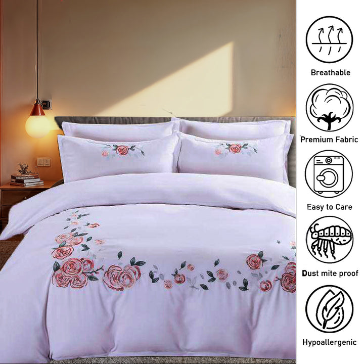 Cotton Embroidered 6 PCs King Set With Fitted Duvet Cover 220x240, Pillow Covers (6ES5)
