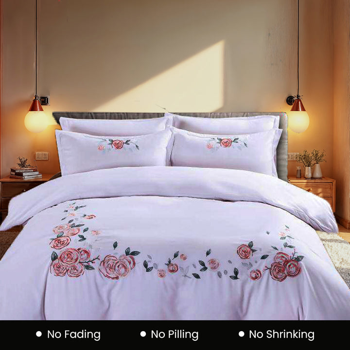 Cotton Embroidered 6 PCs King Set With Fitted Duvet Cover 220x240, Pillow Covers (6ES5)