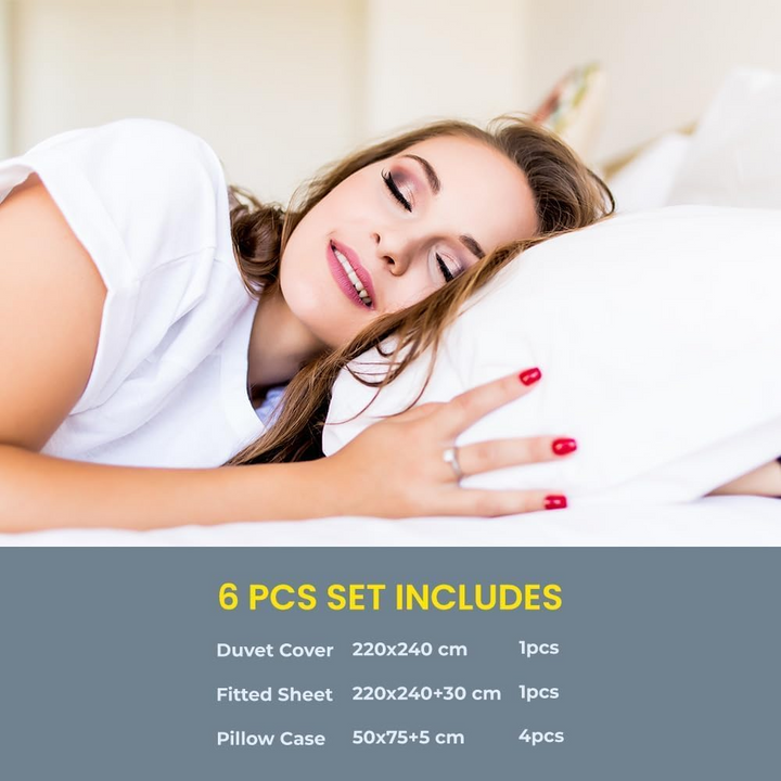6 PCs King Bed Sheet Set With Fitted Sheet Duvet Cover 220x240, King Bed Set (6FS38)