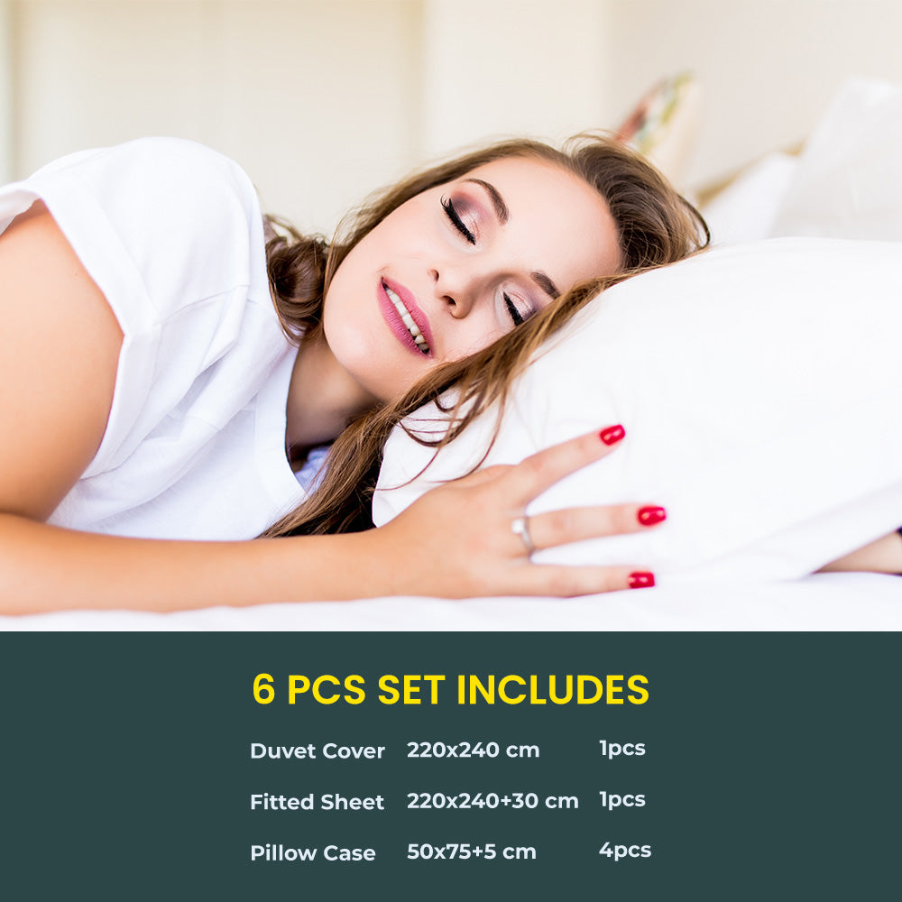ملاءات سرير مقاس كبير مع غطاء لحاف 220 × 240، مجموعة ملاءات سرير عالية الجودة من 6 قطع (6FS41)