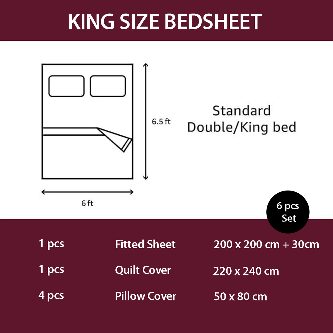 King Bed Set 6 PCs with Fitted sheet & Duvet Cover 220x240 – Bedding Collection (6FM36)