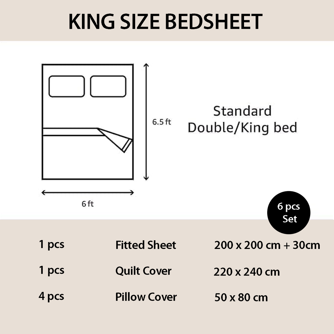 Bed Sheet Set  King Size 6 PCs – Fitted Sheet with Duvet Cover 220x240 (6FM34)