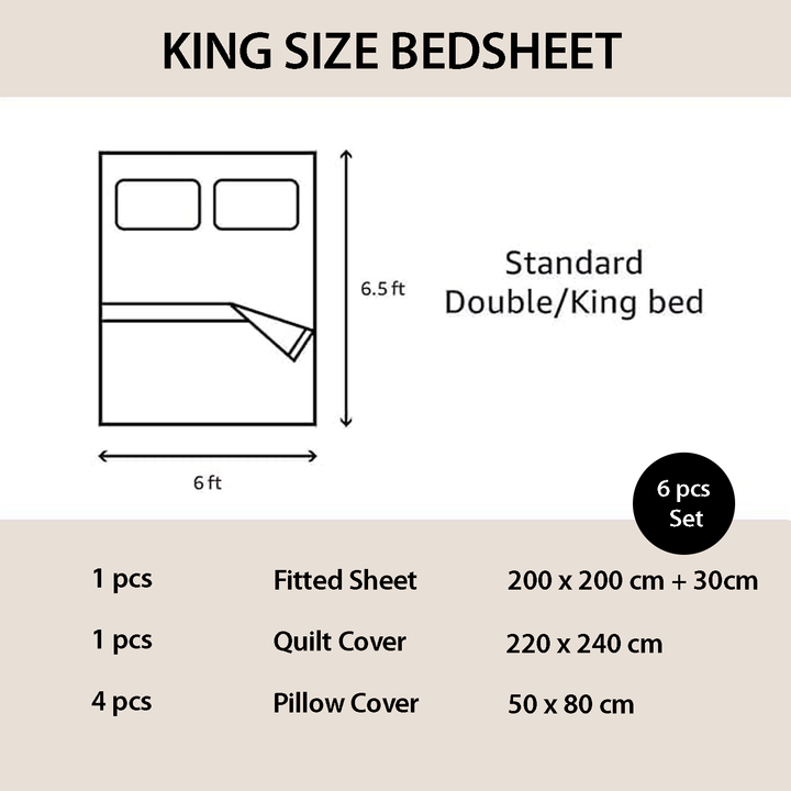 Bed Sheet Set  King Size 6 PCs – Fitted Sheet with Duvet Cover 220x240 (6FM34)