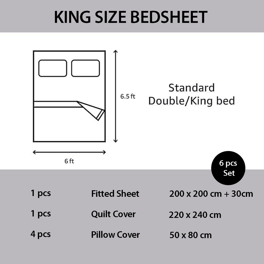 King Size Bedding Set 6 PCs – Fitted Bed Sheet with Duvet Cover 220x240 (6FM37)