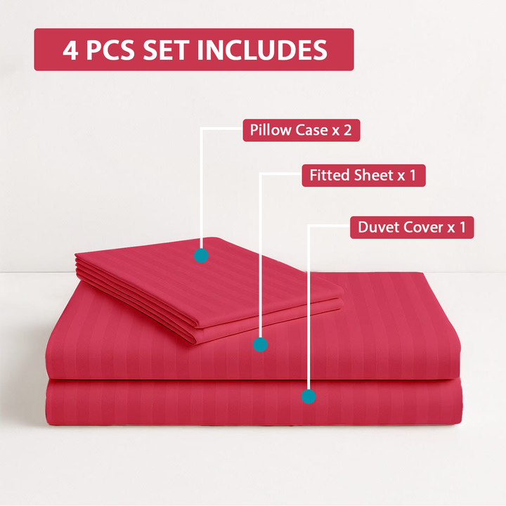 4 PCs Single Bed Sheets Set With Duvet Cover Set 160x220 cm Bedding Set (Pink)