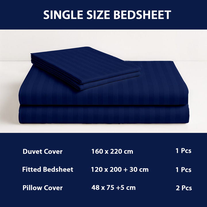 Single Bed Sheets 4 PCs Set with Duvet Cover Set 160x220 cm, Bedding Set (Dark Blue)