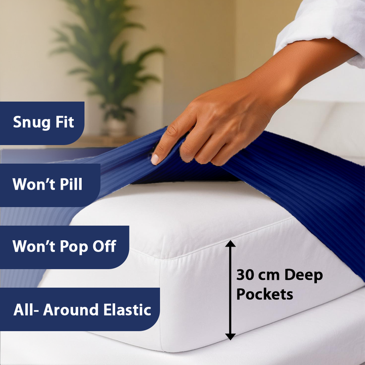 Single Bed Sheets 4 PCs Set with Duvet Cover Set 160x220 cm, Bedding Set (Dark Blue)