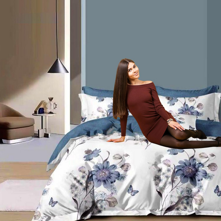 Single Size 4-PCs Bed Sheet Set – Fitted Sheet with Duvet Cover 160x220 (4FS3)
