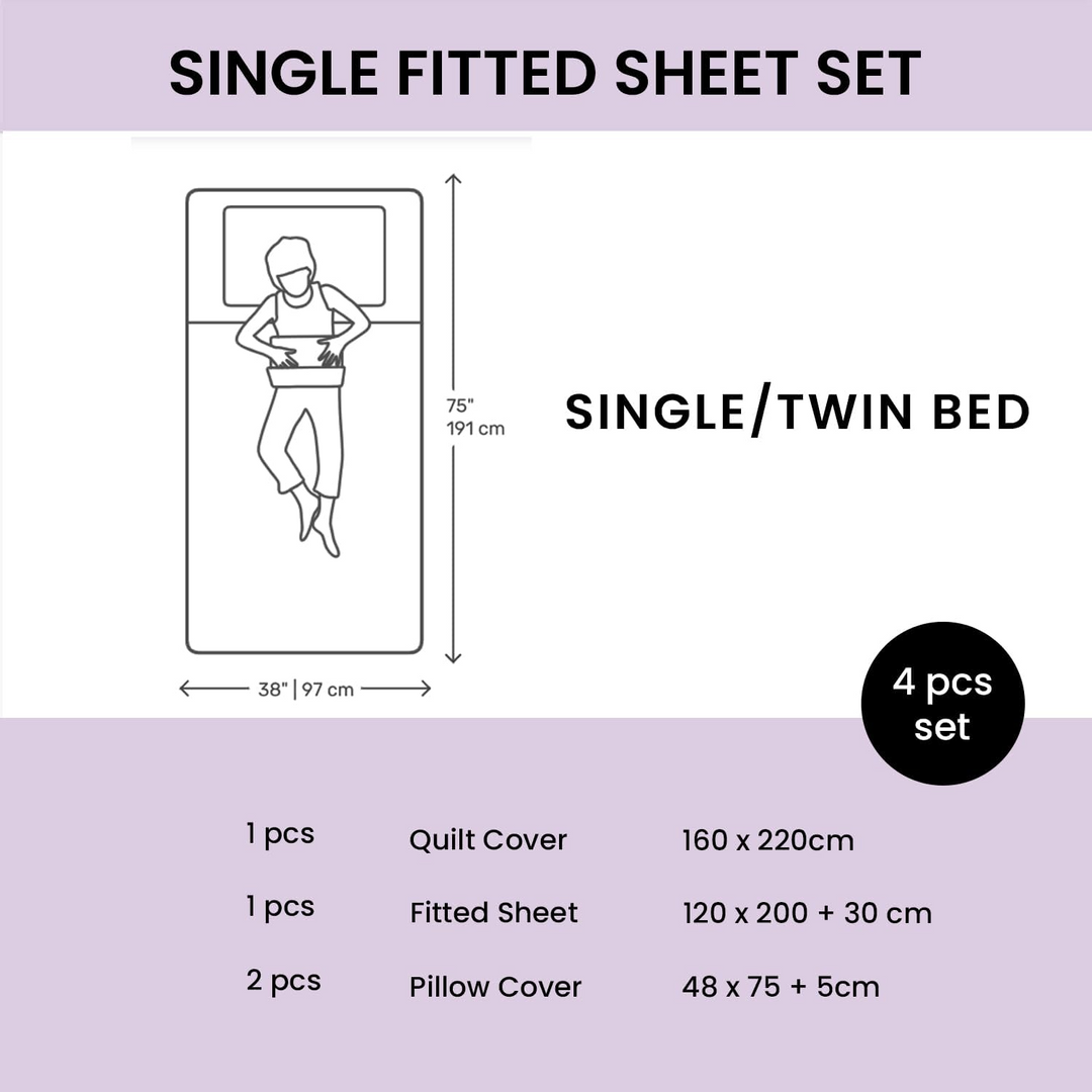 Single Fitted Sheet and Duvet Cover Set, 4 PCs Bedding Set 160x220 (4FS2)