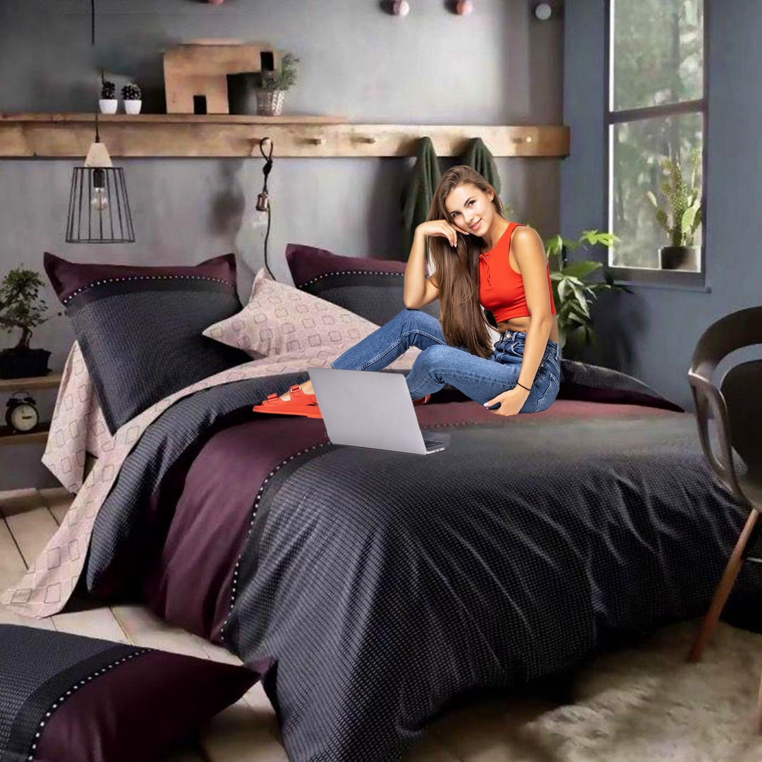 Single Size 4-PCs Bedding Set with Fitted Sheet & Duvet Cover 160x220  (4FS1)