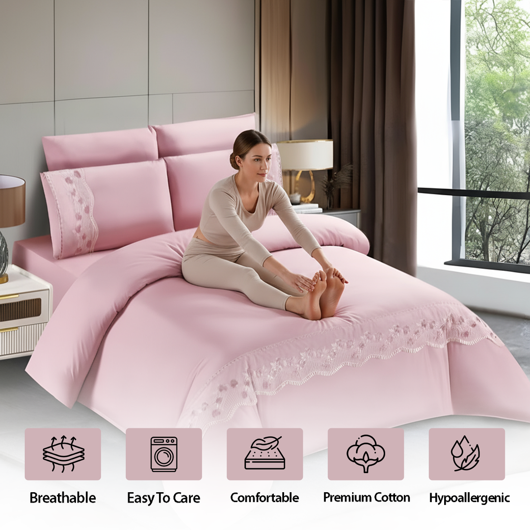 Luxury King Size Bedsheet 6 PCs Sets – Soft, Stylish & Comfortable for Every Bedroom (Pink)