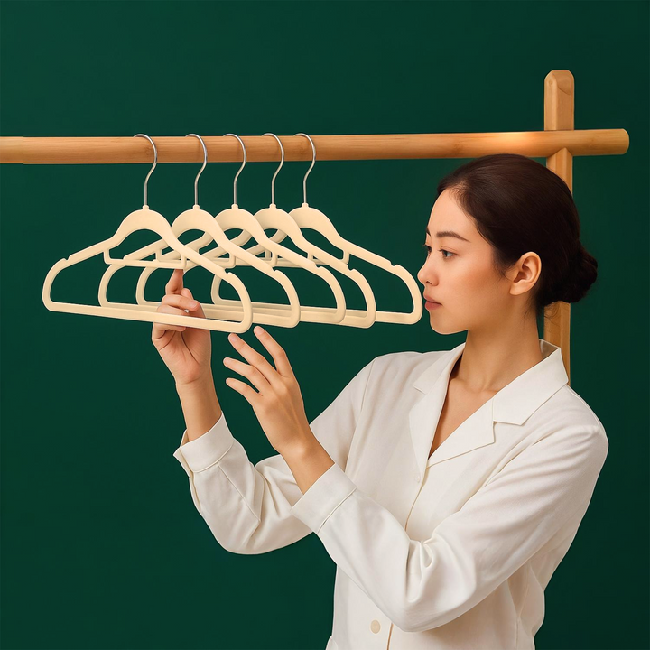 30 PCs Beige Velvet Hangers – Heavy Duty Non-Slip Hangers for Clothes & Coats