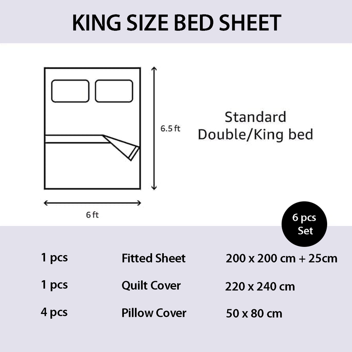 Luxurious King Size Embroidered Bedding Set 6 PCs for Elegant Bedroom Styling (White)