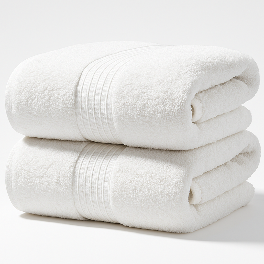 2 PCs Jumbo Bath Towels – Luxury 100% Pure Cotton Towel Set, Heavy & Durable  (White)