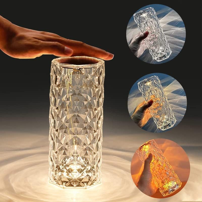 Gold crystal LED table lamp with warm ambient light
