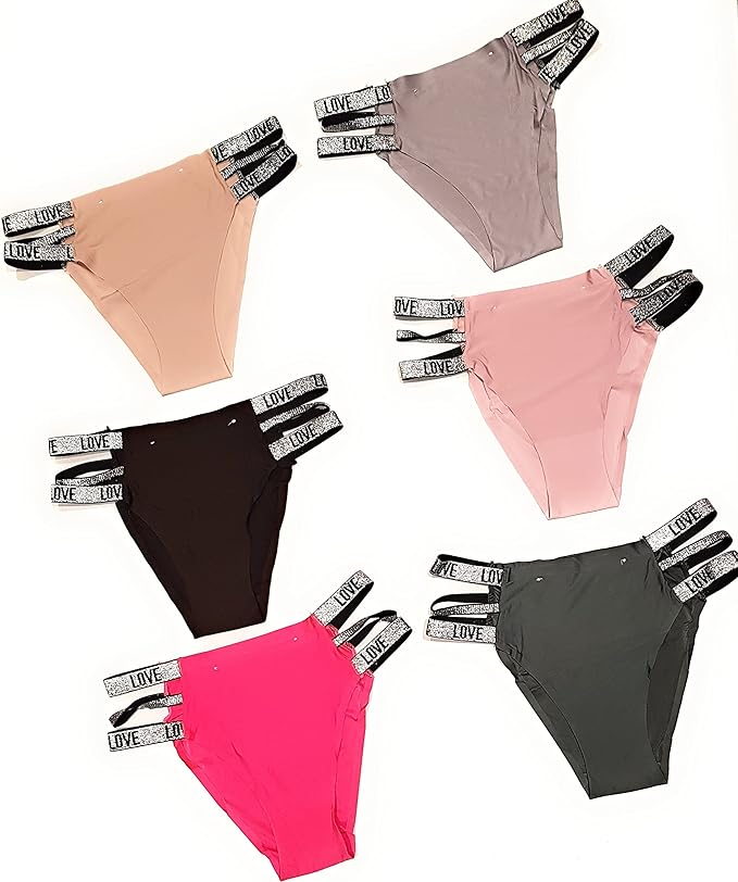 Multi-color women’s panties with side elastic bands laid out symmetrically