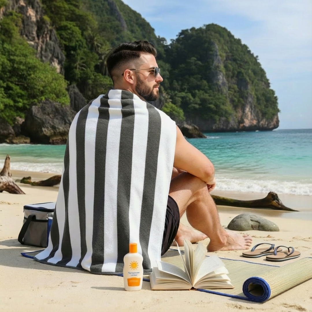 Premium Cotton Beach Towel – Large, Quick-Dry & Highly Absorbent Striped Design