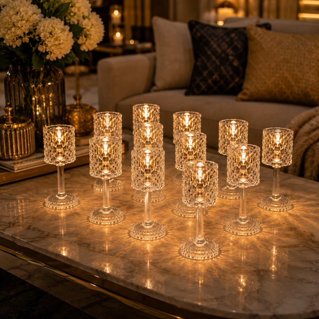 12 PCs Crystal LED Table Lamp with Dimmable Warm Light for Bedroom, Wedding &amp; Home Décor