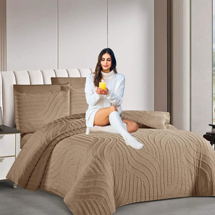 King Bedding Set with Duvet Cover 220x240 6 PCs King Size Fitted Bed Sheet Set (6FM21)