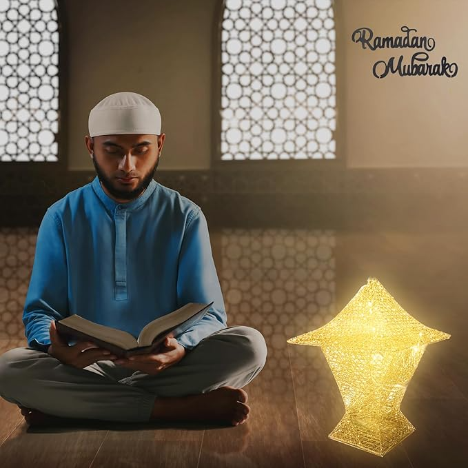 MOONCEE 20 CM Ramadan Decoration Lighting Lamp, 20 LED Eid Mubarak 3D Golden hanging Lantern