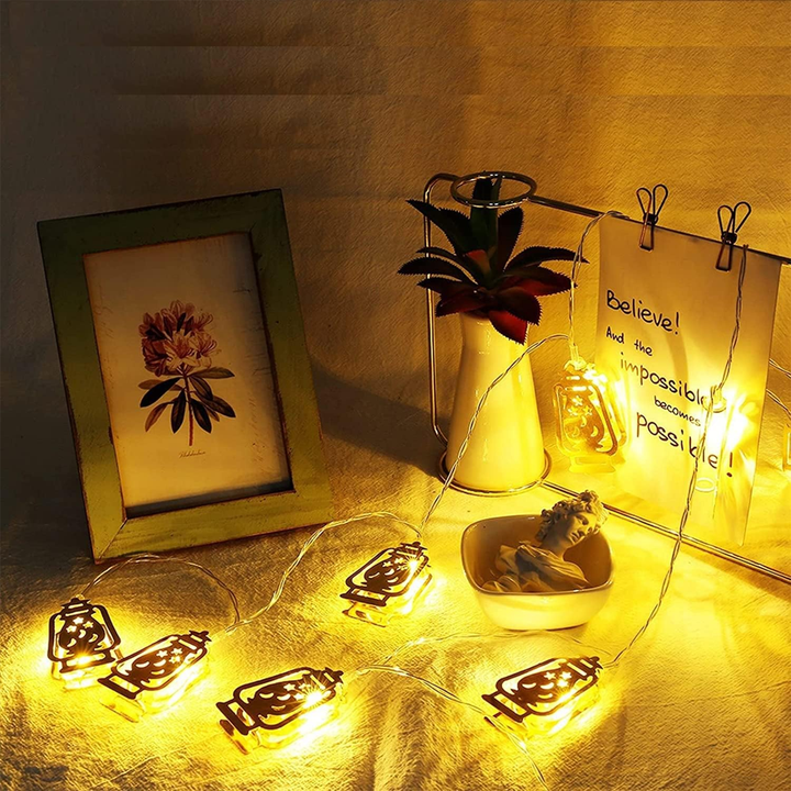 20 LED Lantern String Lights, Battery-Powered for Ramadan & Festive Decor (Warm White)