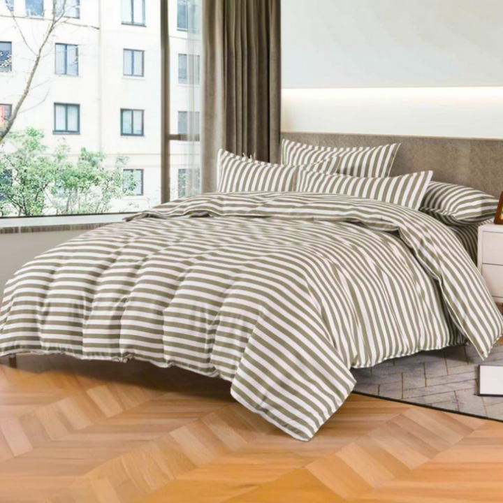 6 PCs King Size Bed Sheet Set Duvet Cover 220x240 With 4 Pillow Covers, High Cotton Blend (Blue Grey)
