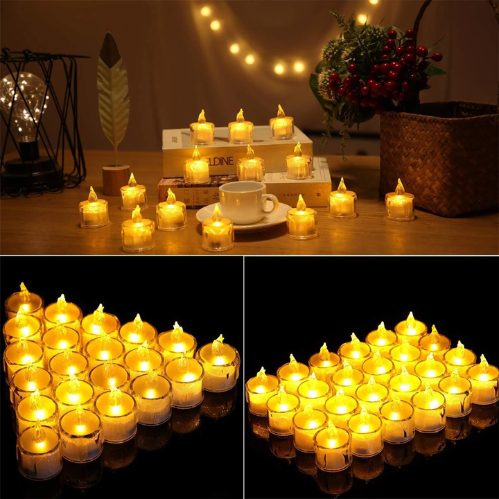 مجموعة من ٢٤ شمعة صغيرة LED من MOONCEE - أضواء كريستالية بيضاء دافئة بدون لهب ومتموجة