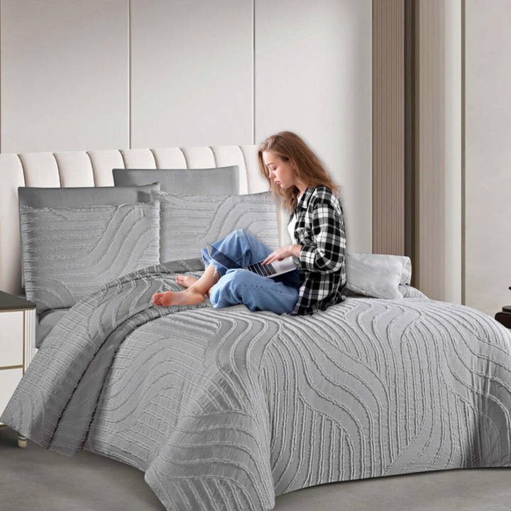 King Bedding Set with Duvet Cover 220x240 6 PCs King Size Fitted Bed Sheet Set (6FM21)