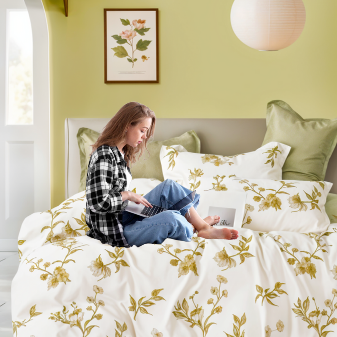 6 PCs King Size Fitted Bed Sheet Set With Duvet Cover 220x240, King Bedding Set (6FS66)