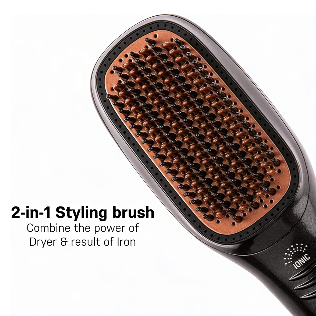 Hair styling brush for straightening and detangling