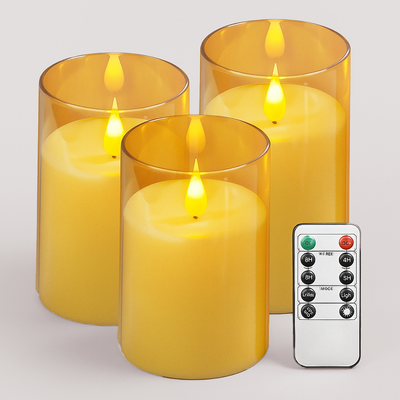 MOONCEE 3 PCs LED Candles with Remote - Flameless Battery Pillar Candles for  Décor