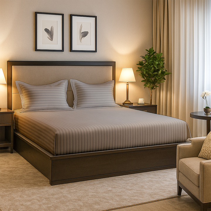 100% Combed Cotton 300 TC Hotel Fitted Sheet Set with Pillowcases
