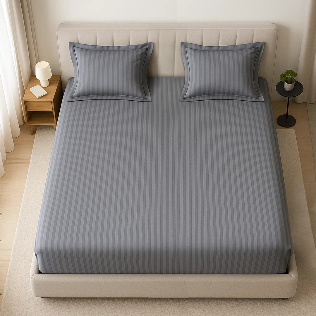 100% Combed Cotton 300 TC Hotel Fitted Sheet Set with Pillowcases