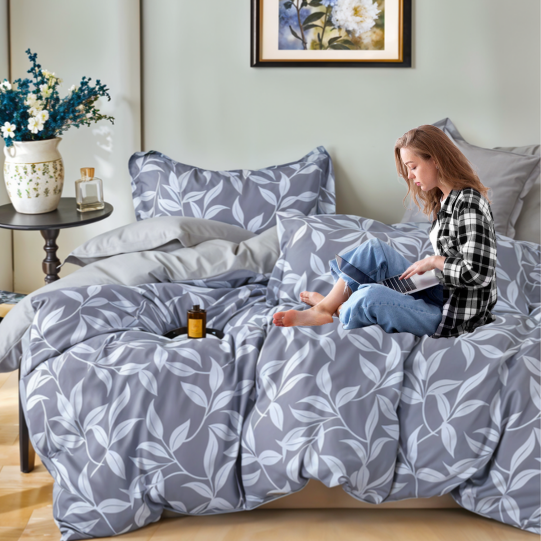 6 PCs King Size Fitted Bed Sheet Set With Duvet Cover 220x240, King Bedding Set (6FS68)