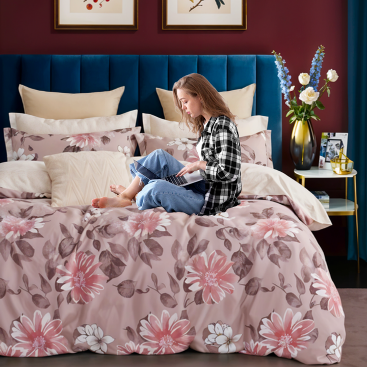 King Size Bed Set 6 PCs With Duvet Cover 220x240, Luxury Sheets King (6FS70)