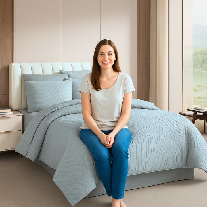 King Bedding Set with Duvet Cover 220x240 6 PCs King Size Fitted Bed Sheet Set (6FM21)