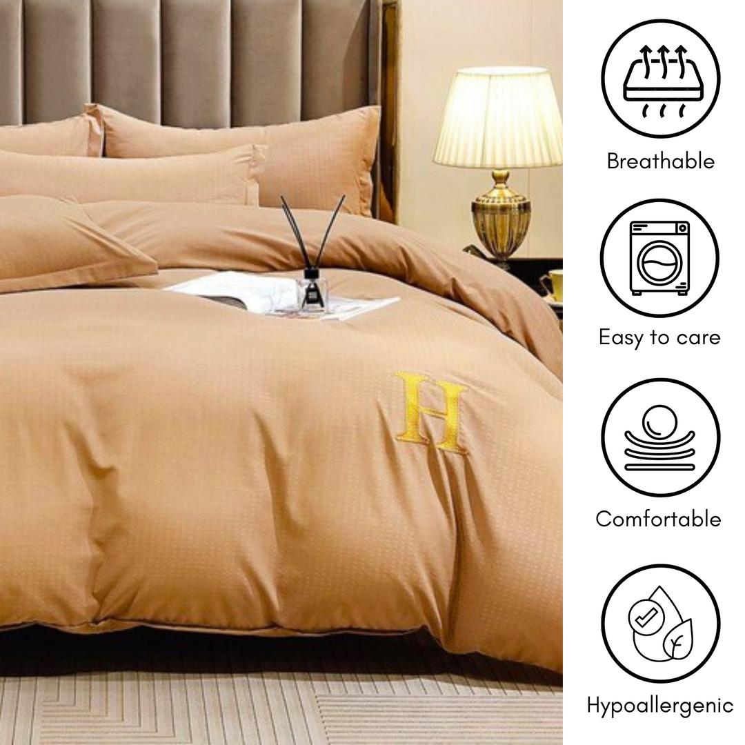 6 PCs King Size Fitted Bed Sheet Set With Duvet Cover 220x240, King Bedding Set (6HH5)