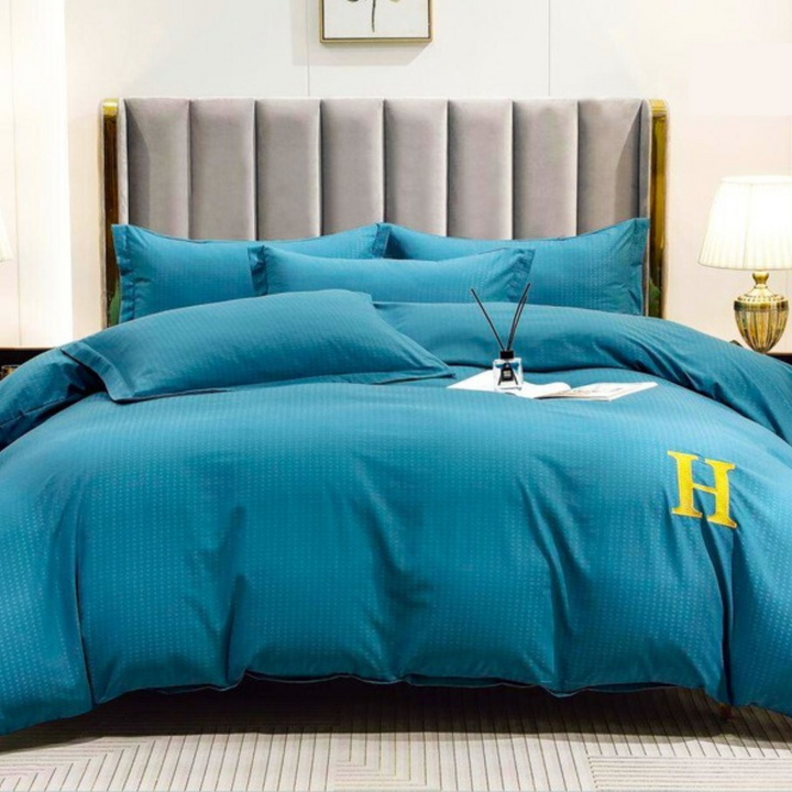 H-Printed 6 PCs King Size Bed Sheet Set With Duvet Cover 220x240, King Bedding Set (6HH4)