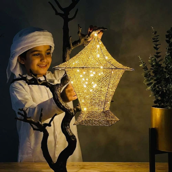Decorative gold lantern used for Ramadan home decoration
