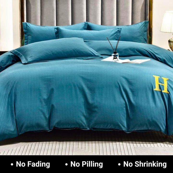 H-Printed 6 PCs King Size Bed Sheet Set With Duvet Cover 220x240, King Bedding Set (6HH4)