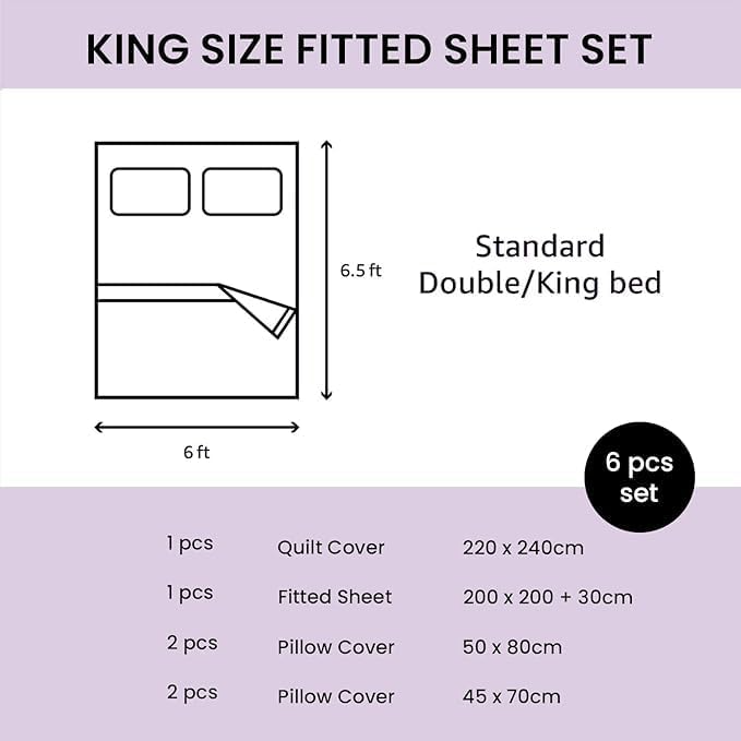 6 PCs King Bed Sheet Set With Fitted Sheet Duvet Cover 220x240, King Bedding Set (6FS27)