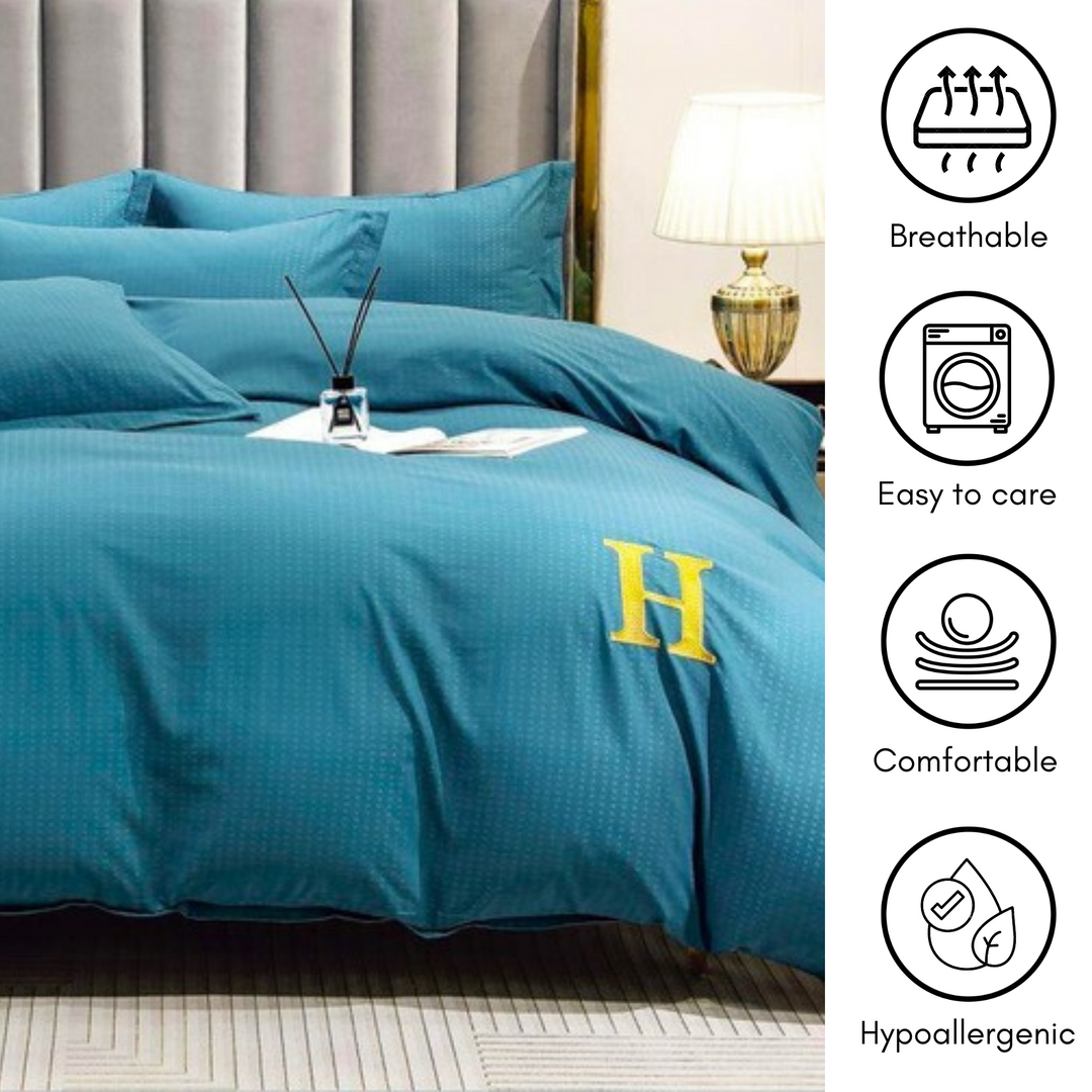 H-Printed 6 PCs King Size Bed Sheet Set With Duvet Cover 220x240, King Bedding Set (6HH4)