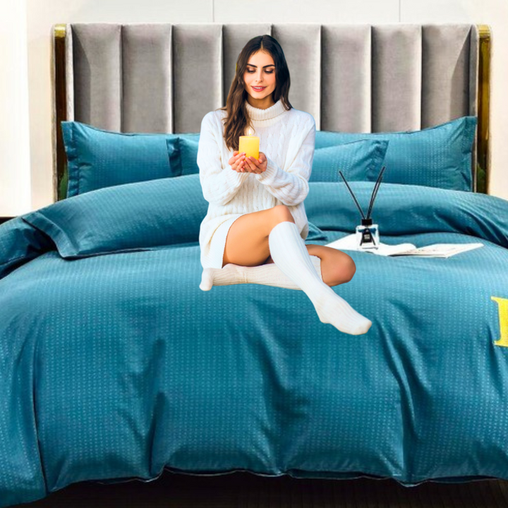 H-Printed 6 PCs King Size Bed Sheet Set With Duvet Cover 220x240, King Bedding Set (6HH4)