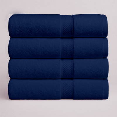 4 PCs Cotton Towel Set 70cm x 140cm - Mr & Mrs Bath Towels (Royal Blue)