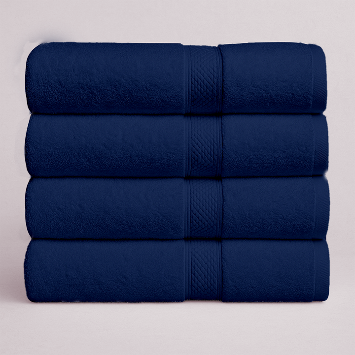 4 PCs Cotton Towel Set 70cm x 140cm - Mr & Mrs Bath Towels (Royal Blue)