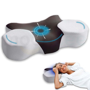 Ergonomic contour pillow underside showing central pressure relief zone